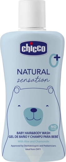 Chicco Natural Sensation gel de duș 2‑în‑1 pentru corp și păr cu aloe și mușețel 200 ml