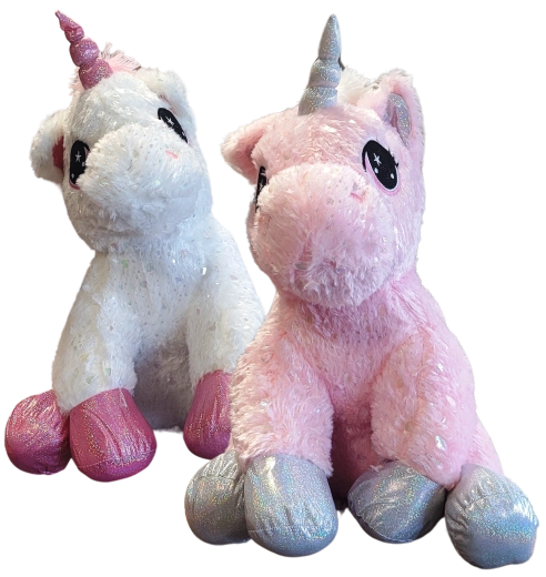 Unicorn din pluș așezat 30 cm – 2 culori