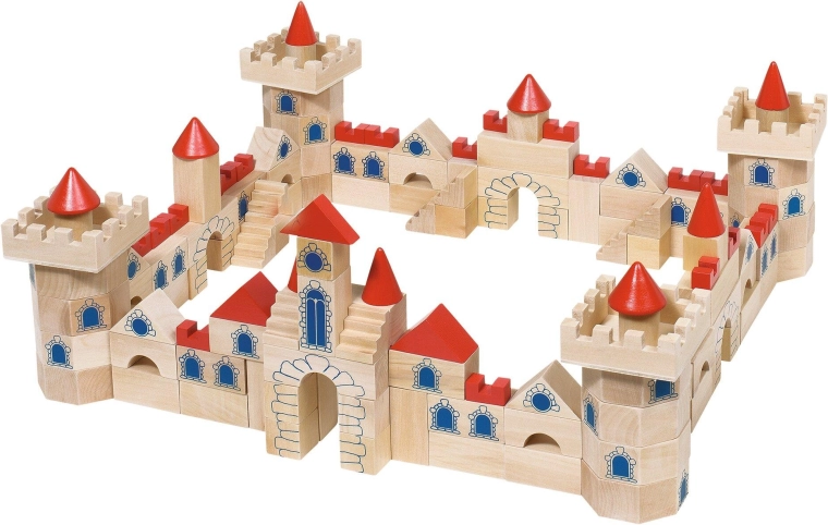 Set de construcție din lemn – castel din cuburi (145 piese)