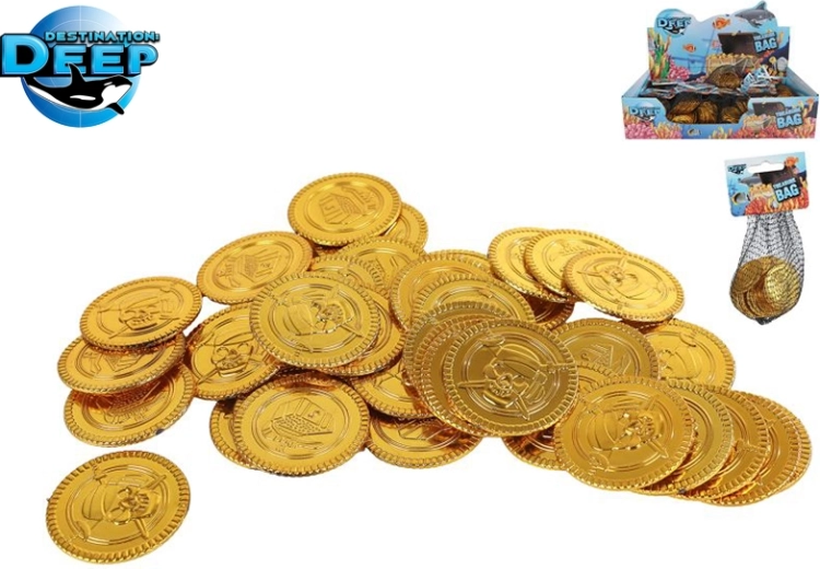 Monede din plastic aurii pentru jocuri de copii – 40 buc.