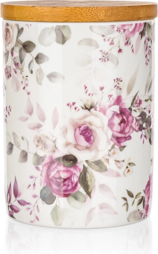 Cutie ceramică cu capac din bambus Rose 10 × 13 cm
