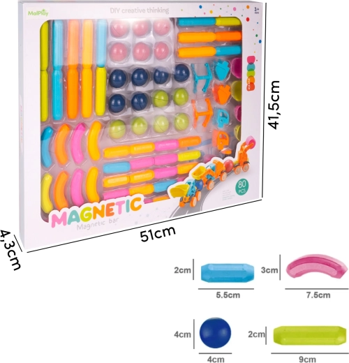 Set de construcție magnetică 3D, 80 de piese