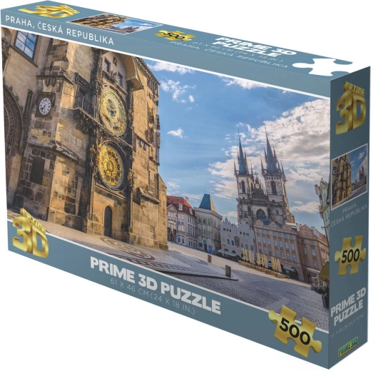 Puzzle Prime 3D Republica Cehă: Praga (Piața Orașului Vechi, ceasul astronomic) 500 de piese, holografic