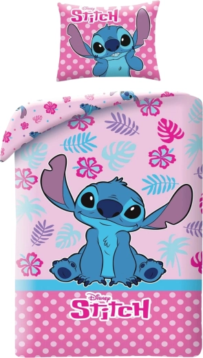 Lenjerie de pat din bumbac Stitch roz 140 × 200 cm