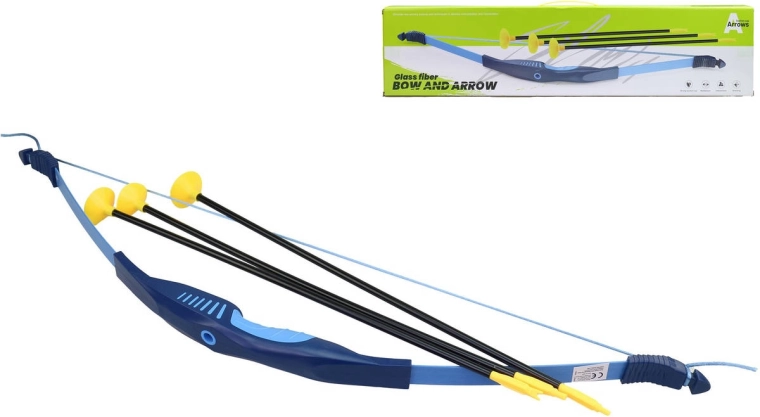 Arc pentru copii MaDe, albastru, 70 cm, cu 3 săgeți cu ventuză