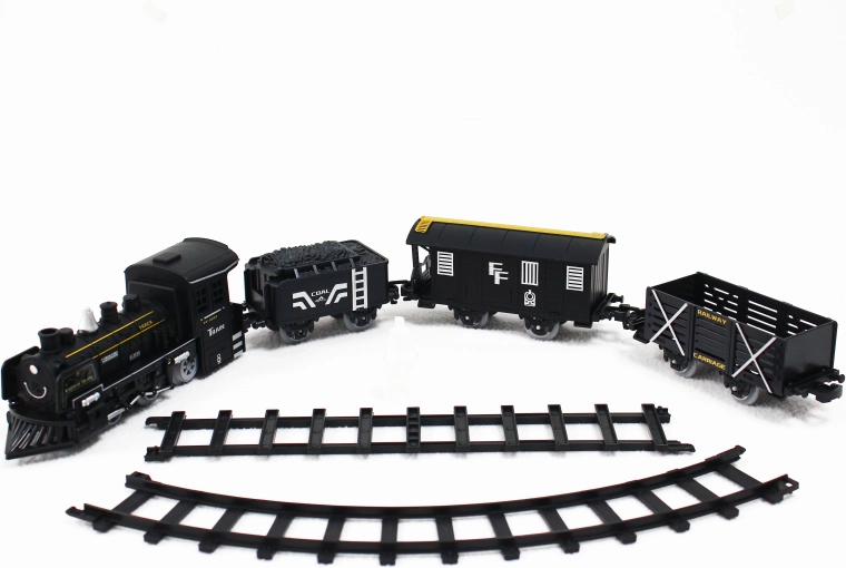 Circuit electric de tren – locomotivă cu abur cu fum, lumină și sunet pe baterii