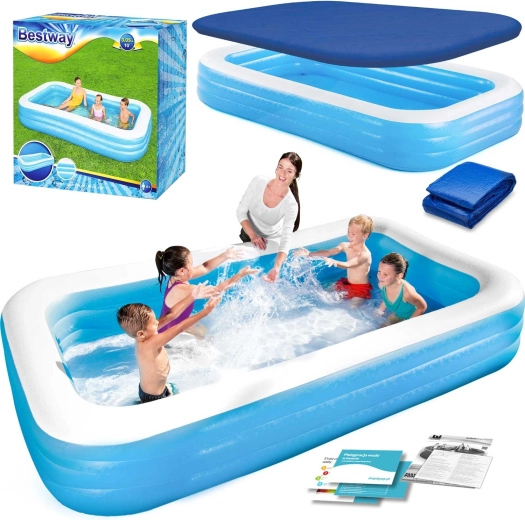 Piscină familială gonflabilă cu prelată și covoraș 305 × 183 × 56 cm BESTWAY