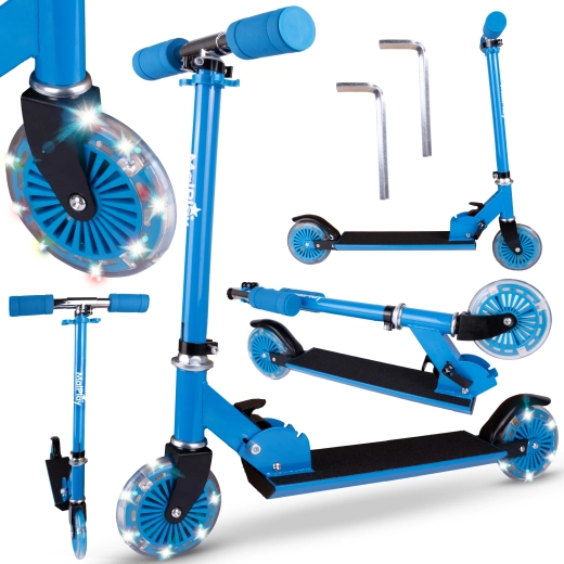 Trotinetă cu două roți cu roți luminoase, albastră