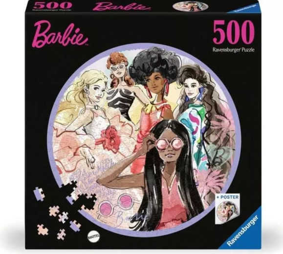 Puzzle rotund Ravensburger Barbie: iconi de modă, 500 de piese