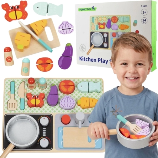 Bucătărie din lemn cu accesorii Tooky Toy Micul bucătar