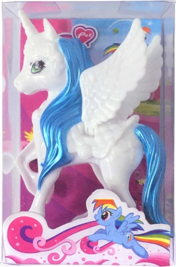 Unicorn din plastic cu aripi alb-albastru 10 cm în cutie