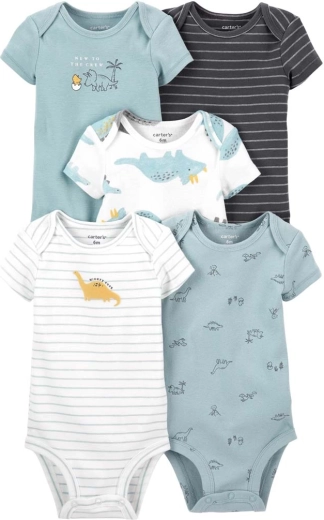 Body băieți Carter’s cu mânecă scurtă Blue Dino, 5 buc.