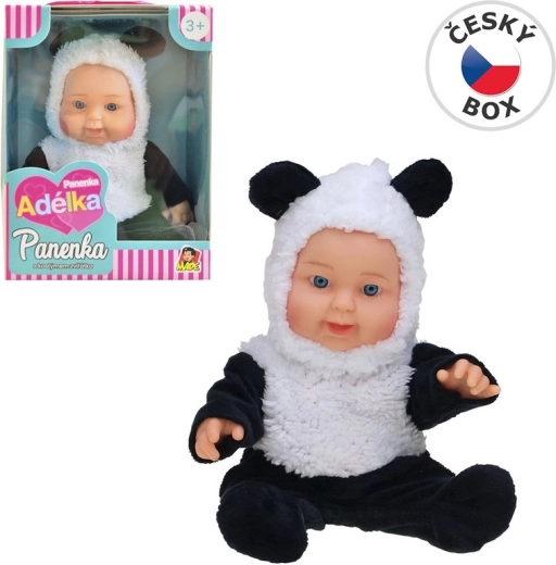 Păpușă cu costumaș de animal panda 22,5 cm
