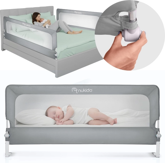 Barieră de protecție pentru pat 200 cm Nukido, gri