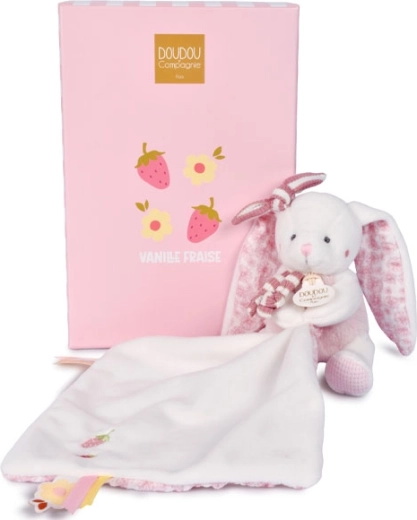 Doudou set cadou iepuraș de pluș cu păturică 10 cm, roz