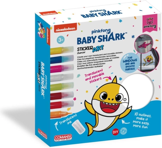 Baby Shark – set creativ pentru autocolante de fereastră și pagini de colorat cu vopsele