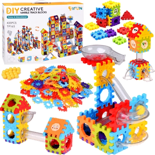 Cărămizi de construcție Wafle cu pistă pentru bile 360° – 435 de piese
