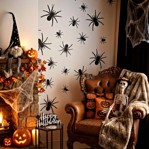 Decorațiune autoadezivă de Halloween cu păianjeni negri - 30 de bucăți