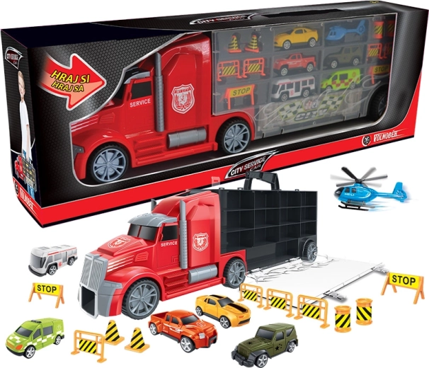 City Service camion remorcher cu mașini și elicopter 55 cm