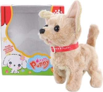 Cățeluș maro mergător pe baterii