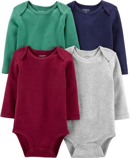 Body pentru bebeluși băieți Carter's cu mânecă lungă, multicolor, set 4 buc., măr. 56 (NB)