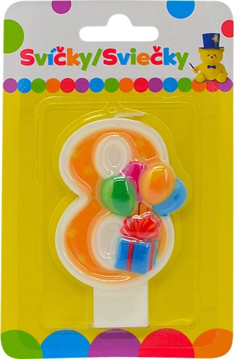 Lumânare de aniversare numărul 8 cu baloane