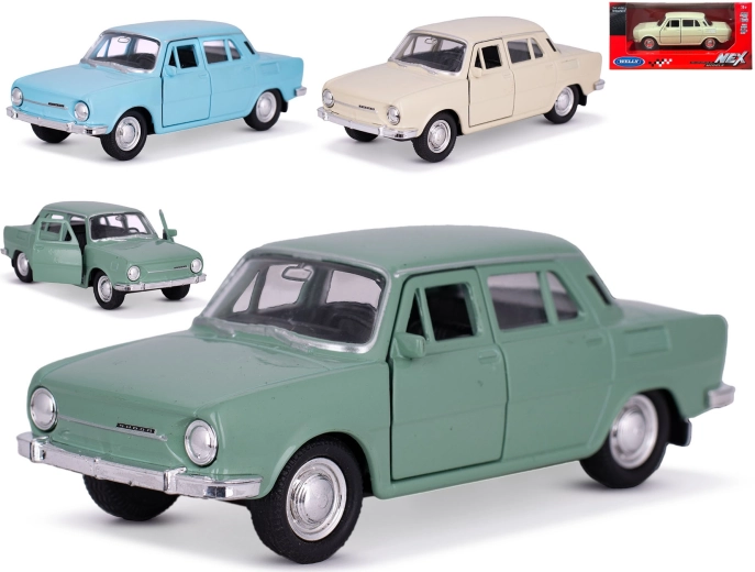 Model auto metalic Škoda 100 Welly 1:34–39 cu mecanism pull-back