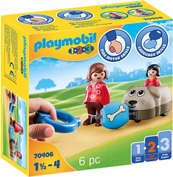Playmobil cățeluș pe roți – cărucior, figurine și cuburi