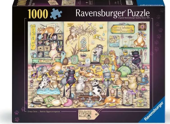 Puzzle Ravensburger Vintage Crazy Cats nr. 20: Spectacol de Paște cu 1000 de piese