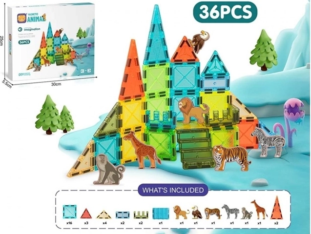 Set de construcție magnetic Color Box cu animale, 56 de piese