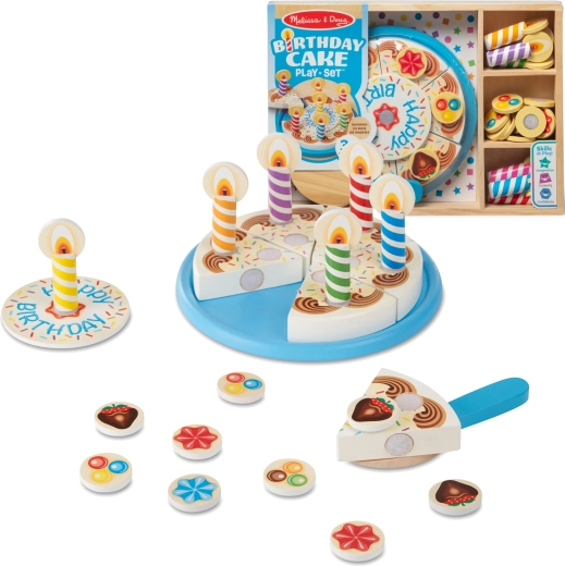 Tort aniversar din lemn pentru tăiat cu accesorii 34 piese MELISSA & DOUG