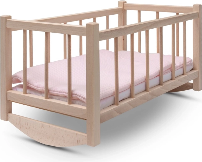 Leagăn din lemn pentru păpuși cu lenjerie de pat Baby Mix