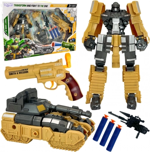 Woopie 3 în 1 robot transformabil, tanc și pistol cu săgeți din spumă – maro