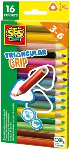 Creioane pastel groase SES triunghiulare, cu prindere ergonomică, 16 buc.