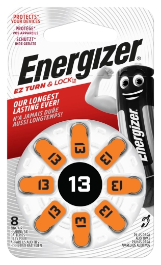 Baterii buton Energizer pentru aparate auditive 13, 1,4 V, pachet 8 buc
