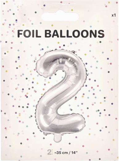 Balon din folie cifră 2 argintiu 35 cm