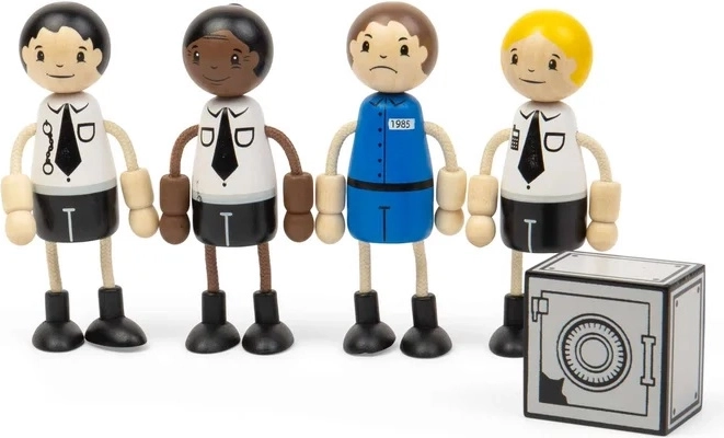 Tidlo figurine din lemn polițiști și hoț cu seif