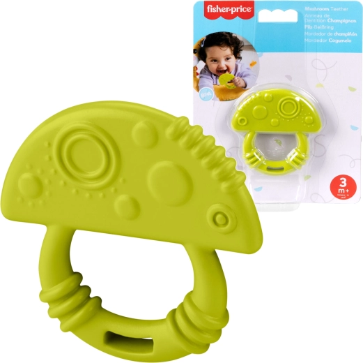 Jucărie de dentiție verde pentru copii în formă de ciupercă – moale și texturată FISHER-PRICE