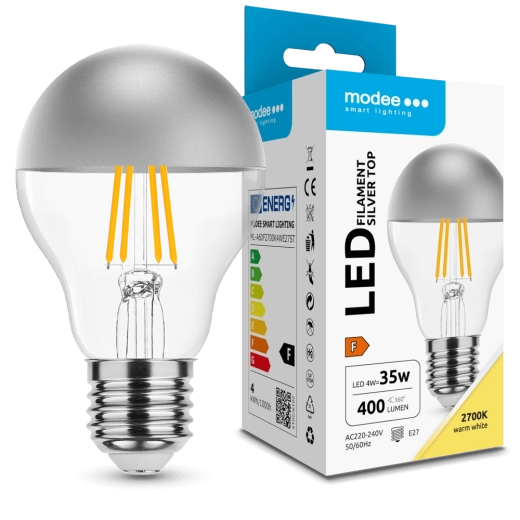 Modee LED bec Filament A60 Silver Top 4W E27, 2700K, 400 lm
