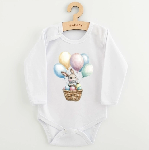 Body pentru copii cu imprimeu New Baby iepuraș cu baloane, mânecă lungă
