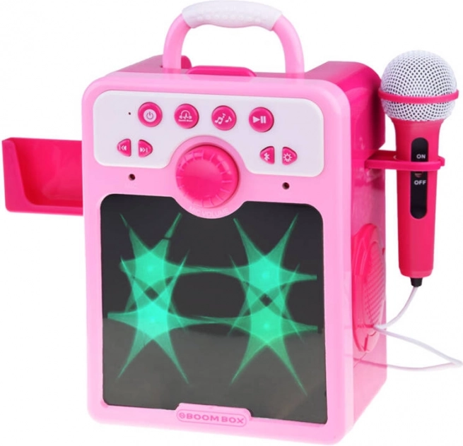 Boombox roz bombon pentru copii cu microfon