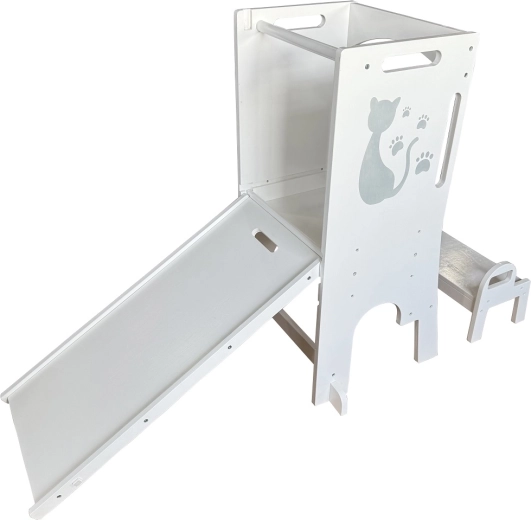 Turn de învățare reglabil cu pisicuță, cu tobogan și tablă