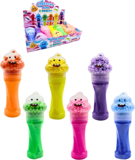 Slime sclipitor în tub cu capac în formă de căcățel, cu mărgele - 1 bucată