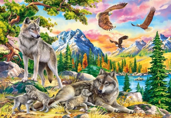 Puzzle 1000 piese Wolf Family and Eagles