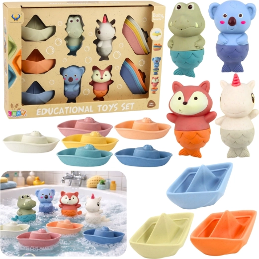 Set de jucării din cauciuc pentru baie – animăluțe și bărci, 13 piese