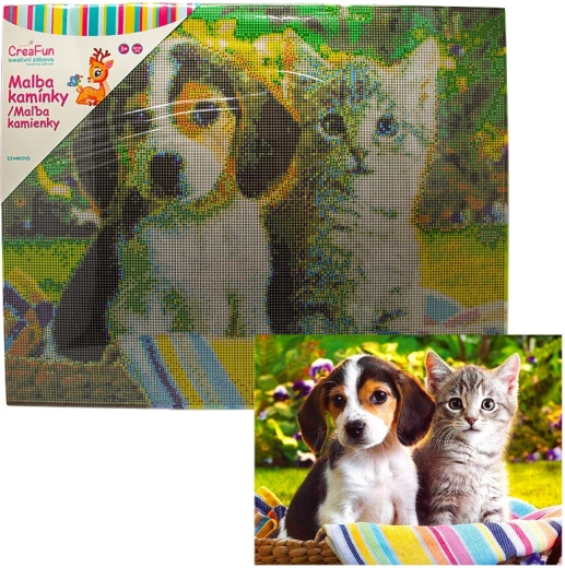 Pictură cu diamante – câine și pisică 40 × 50 cm