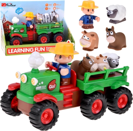 Tractor agricol interactiv cu remorcă, animăluțe, lumină și sunet