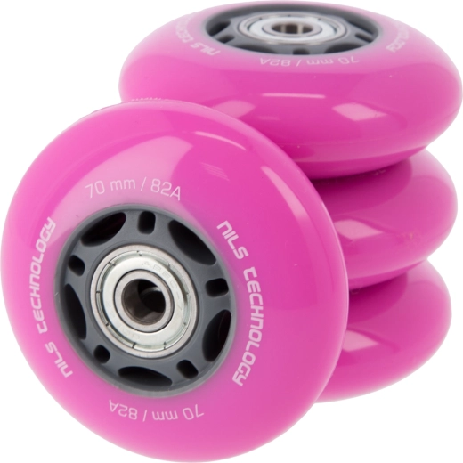 Roți PU cu rulmenți pentru role inline NILS EXTREME 70 mm 82A roz