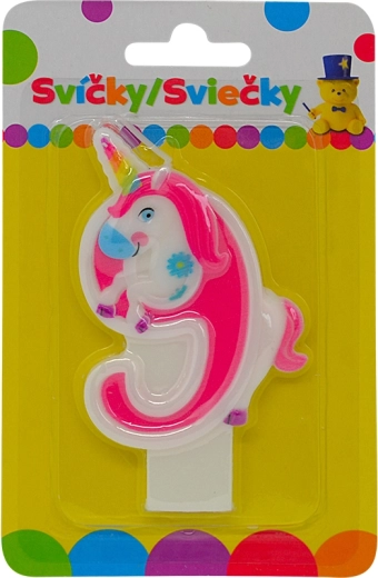 Lumânare de aniversare cu unicorn – cifra 9