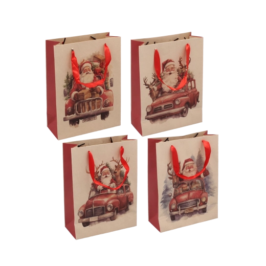 Pungă cadou de Crăciun cu motiv Sfântul Nicolae 18 × 24 × 8 cm (12 buc)